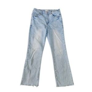 Kensie Jeans Savannah High Rise Flare Ankle Women Size 4 Light Wash Raw Hem